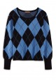 pulover din tricot cu mâneci lungi pentru femei culoare albastră