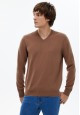 pulover din tricot cu mâneci lungi pentru bărbați culoare bej