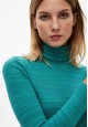 өндөр давхар захтай сүлжмэл даавуугаар хийсэн эмэгтэй хөнгөн жемпер цамц маргадын ногоон өнгөтэй