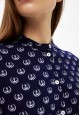 Rochie tip cămașă din viscoză cu imprimeu marin culoare albastrăînchis