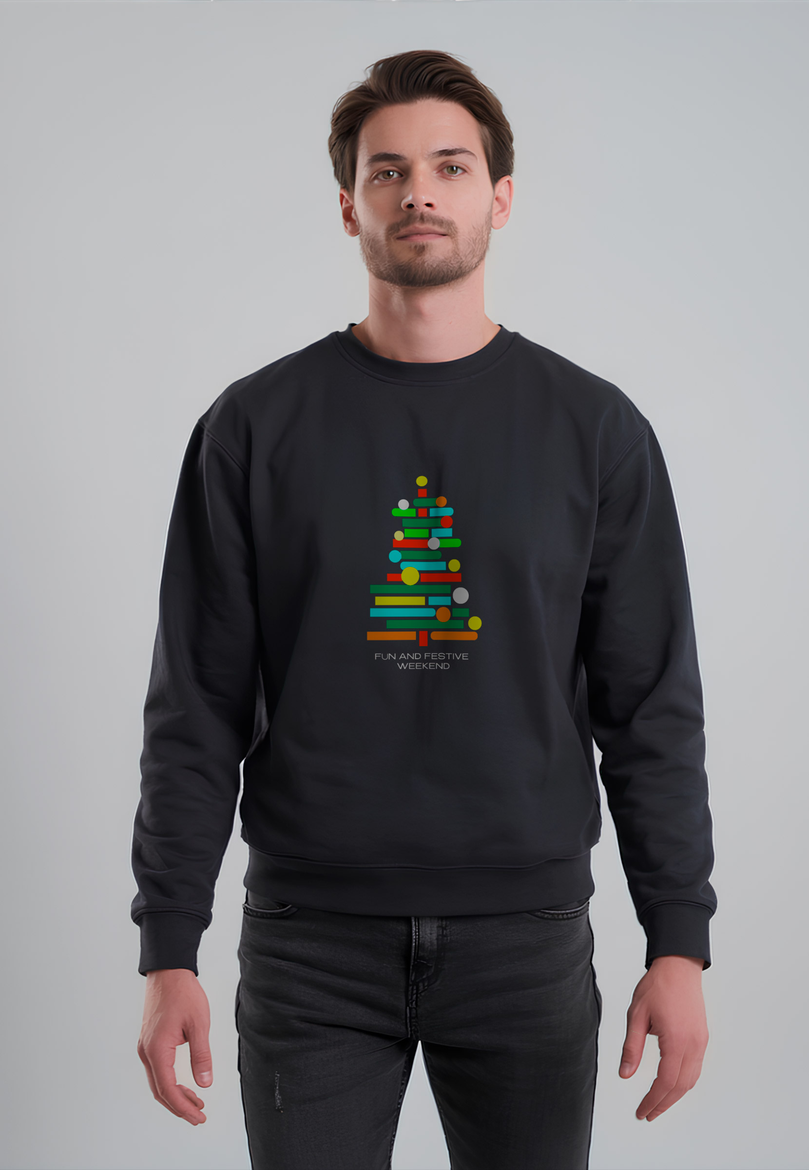 Мужской свитшот с принтом Festive, цвет черный
